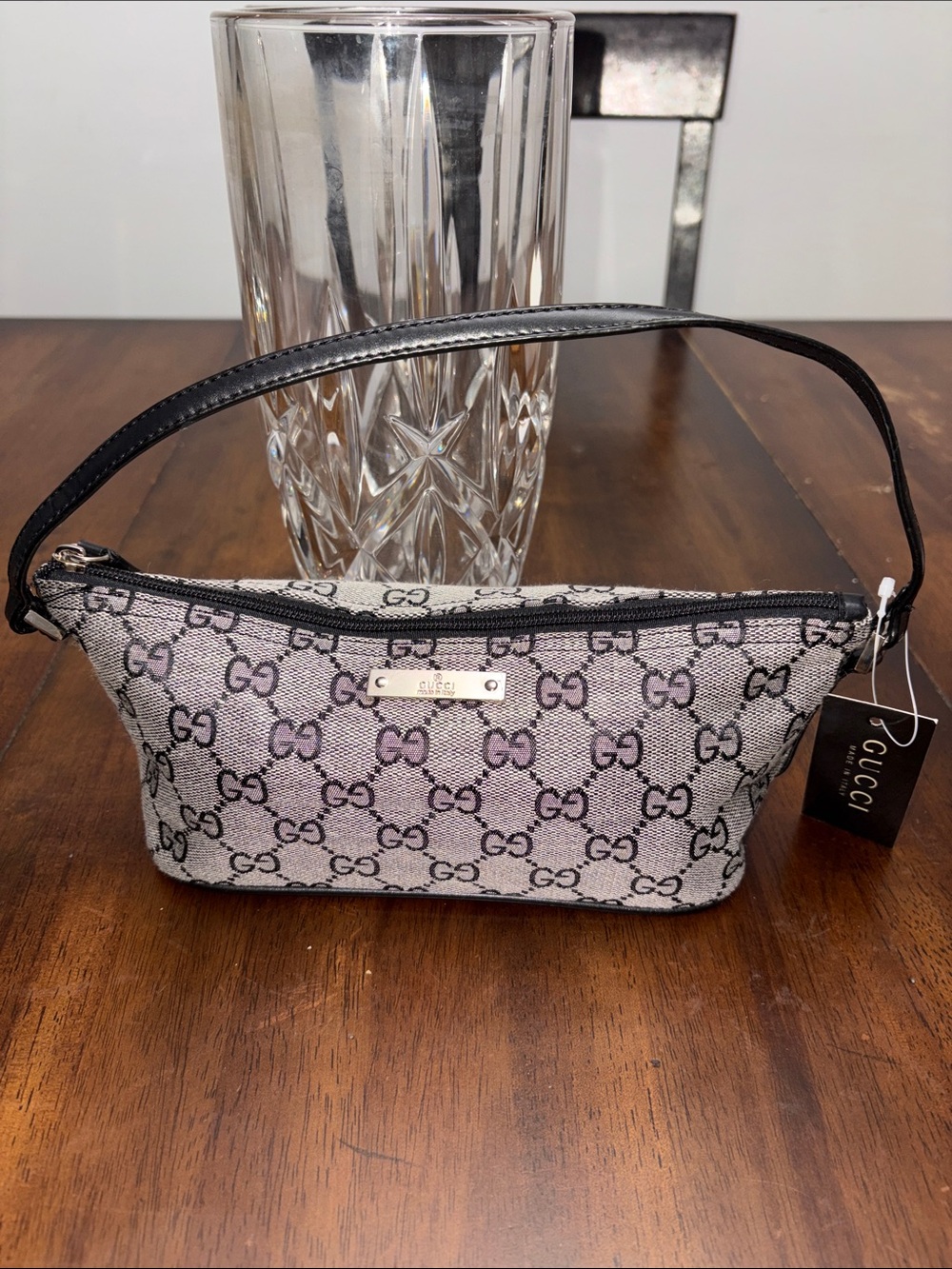 GG Gray and Black Canvas Wristlet with dust bag. New with tags.